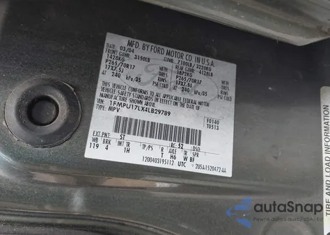 2004 Ford Expedition Eddie Bauer from USA, damaged, VIN 1FMPU17LX4LB29789